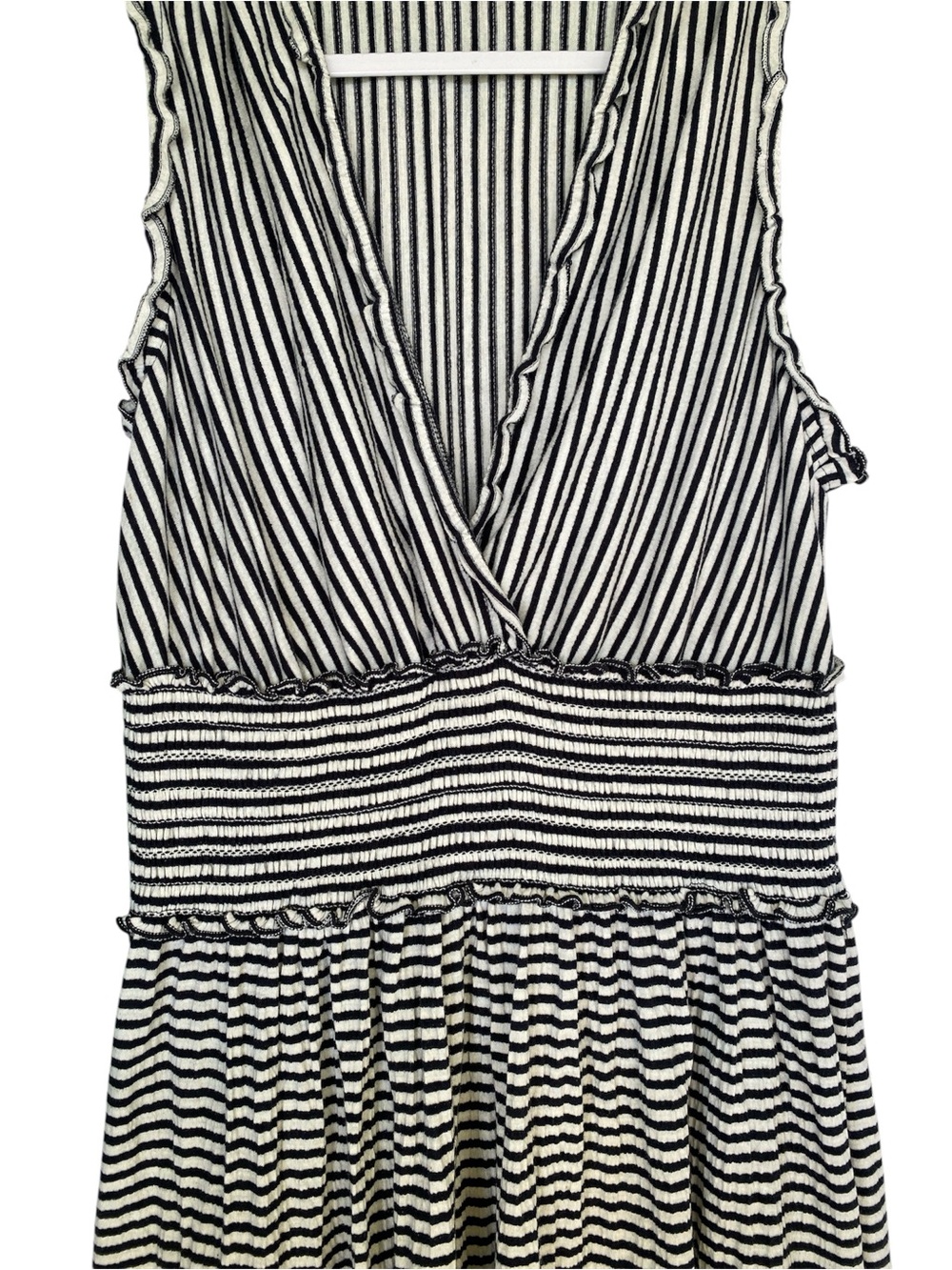 Max Studio Black and White Striped V-Neck Tiered Midi Dress - Picture 5 of 7